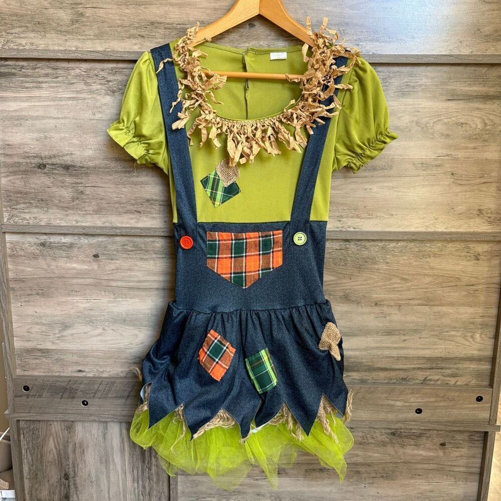 Spirit Halloween Sweet Scarecrow Girl Costume Dress Adult S/M Fall Cosplay OZ